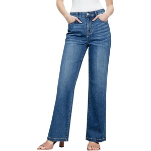 image:imageSidefeel Womens Wide Leg Jeans High Waisted Tummy Control Stretchy Straight Leg Elastic Waist Trendy Denim PantsBlue