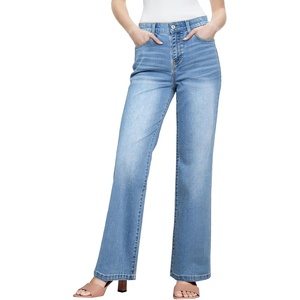 image:imageSidefeel Womens Wide Leg Jeans High Waisted Tummy Control Stretchy Straight Leg Elastic Waist Trendy Denim PantsIceland Blue