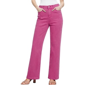 image:imageSidefeel Womens Wide Leg Jeans High Waisted Tummy Control Stretchy Straight Leg Elastic Waist Trendy Denim PantsRose Red