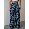 image:imageSidefeel Jeans for Women Wide Leg High Waist Baggy Boyfriends Straight Leg Stretchy Floral Print Denim PantsBig Floral Dark Blue