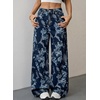 image:imageSidefeel Jeans for Women Wide Leg High Waist Baggy Boyfriends Straight Leg Stretchy Floral Print Denim PantsBig Floral Dark Blue