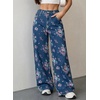 image:imageSidefeel Jeans for Women Wide Leg High Waist Baggy Boyfriends Straight Leg Stretchy Floral Print Denim PantsSmall Floral Blue