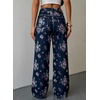 image:imageSidefeel Jeans for Women Wide Leg High Waist Baggy Boyfriends Straight Leg Stretchy Floral Print Denim PantsSmall Floral Dark Blue