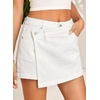 image:imageSidefeel Skorts for Woman High Waisted Jean Skort Wrap Stretchy Asymmetrical Skorts Casual Denim ShortsWhite