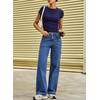 image:imageSidefeel Straight Leg Jeans for Women High Waisted Baggy Pants Loose Stretchy Wide Leg Cargo JeansDark Blue