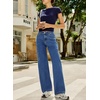 image:imageSidefeel Straight Leg Jeans for Women High Waisted Baggy Pants Loose Stretchy Wide Leg Cargo JeansDark Blue