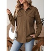 image:imageSidefeel Women Denim Shirt Long Sleeve Button Down Jean Shirts Casual Oversized Trendy Tops BlousesBrown