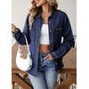 image:imageSidefeel Women Denim Shirt Long Sleeve Button Down Jean Shirts Casual Oversized Trendy Tops BlousesDark Blue