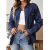 image:imageSidefeel Women Denim Shirt Long Sleeve Button Down Jean Shirts Casual Oversized Trendy Tops BlousesDark Blue