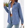 image:imageSidefeel Women Denim Shirt Long Sleeve Button Down Jean Shirts Casual Oversized Trendy Tops BlousesLight Blue