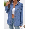 image:imageSidefeel Women Denim Shirt Long Sleeve Button Down Jean Shirts Casual Oversized Trendy Tops BlousesLight Blue