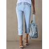 image:imageSidefeel Womens Capri Jeans High Waisted Summer Fashion Straight Leg Raw Hem Denim Capri PantsE Sky Blue