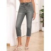 image:imageSidefeel Womens Capri Jeans High Waisted Summer Fashion Straight Leg Raw Hem Denim Capri PantsGray