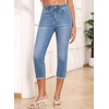 image:imageSidefeel Womens Capri Jeans High Waisted Summer Fashion Straight Leg Raw Hem Denim Capri PantsLight Blue