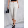 image:imageSidefeel Womens Capri Jeans High Waisted Summer Fashion Straight Leg Raw Hem Denim Capri PantsWhite