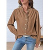 image:imageSidefeel Womens Denim Shirt Button Down Long Sleeve Ruffled Edge Jean Blouses TopsBrown