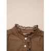 image:imageSidefeel Womens Denim Shirt Button Down Long Sleeve Ruffled Edge Jean Blouses TopsBrown