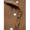 image:imageSidefeel Womens Denim Shirt Button Down Long Sleeve Ruffled Edge Jean Blouses TopsBrown