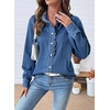 image:imageSidefeel Womens Denim Shirt Button Down Long Sleeve Ruffled Edge Jean Blouses TopsDark Blue