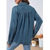 image:imageSidefeel Womens Denim Shirt Button Down Long Sleeve Ruffled Edge Jean Blouses TopsRetro Blue