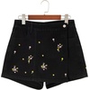 image:imageSidefeel Womens High Waisted Jean Shorts Stretchy Floral Mini Embroidered Wrap Denim Skort with PocketsBlack