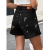 image:imageSidefeel Womens High Waisted Jean Shorts Stretchy Floral Mini Embroidered Wrap Denim Skort with PocketsBlack