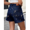 image:imageSidefeel Womens High Waisted Jean Shorts Stretchy Floral Mini Embroidered Wrap Denim Skort with PocketsBluing