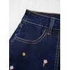 image:imageSidefeel Womens High Waisted Jean Shorts Stretchy Floral Mini Embroidered Wrap Denim Skort with PocketsBluing