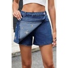 image:imageSidefeel Womens High Waisted Jean Shorts Stretchy Floral Mini Embroidered Wrap Denim Skort with PocketsDark Blue