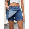 image:imageSidefeel Womens High Waisted Jean Shorts Stretchy Floral Mini Embroidered Wrap Denim Skort with PocketsLight Blue