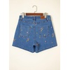 image:imageSidefeel Womens High Waisted Jean Shorts Stretchy Floral Mini Embroidered Wrap Denim Skort with PocketsLight Blue