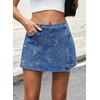 image:imageSidefeel Womens High Waisted Jean Shorts Stretchy Floral Mini Embroidered Wrap Denim Skort with PocketsLight Blue
