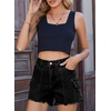 image:imageSidefeel Womens Jean Cargo Shorts High Waisted Stretchy Trendy Raw Hem Denim Shorts with PocketsBlack