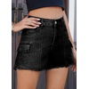 image:imageSidefeel Womens Jean Cargo Shorts High Waisted Stretchy Trendy Raw Hem Denim Shorts with PocketsBlack