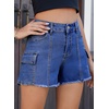 image:imageSidefeel Womens Jean Cargo Shorts High Waisted Stretchy Trendy Raw Hem Denim Shorts with PocketsBlue