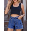 image:imageSidefeel Womens Jean Cargo Shorts High Waisted Stretchy Trendy Raw Hem Denim Shorts with PocketsBlue
