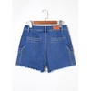 image:imageSidefeel Womens Jean Cargo Shorts High Waisted Stretchy Trendy Raw Hem Denim Shorts with PocketsBlue