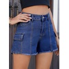 image:imageSidefeel Womens Jean Cargo Shorts High Waisted Stretchy Trendy Raw Hem Denim Shorts with PocketsDeep Blue