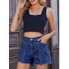 image:imageSidefeel Womens Jean Cargo Shorts High Waisted Stretchy Trendy Raw Hem Denim Shorts with PocketsDeep Blue