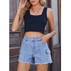 image:imageSidefeel Womens Jean Cargo Shorts High Waisted Stretchy Trendy Raw Hem Denim Shorts with PocketsLight Blue