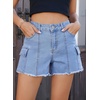 image:imageSidefeel Womens Jean Cargo Shorts High Waisted Stretchy Trendy Raw Hem Denim Shorts with PocketsLight Blue