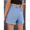 image:imageSidefeel Womens Jean Cargo Shorts High Waisted Stretchy Trendy Raw Hem Denim Shorts with PocketsLight Blue