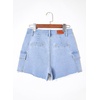 image:imageSidefeel Womens Jean Cargo Shorts High Waisted Stretchy Trendy Raw Hem Denim Shorts with PocketsSky Blue