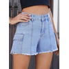 image:imageSidefeel Womens Jean Cargo Shorts High Waisted Stretchy Trendy Raw Hem Denim Shorts with PocketsSky Blue