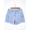 image:imageSidefeel Womens Jean Cargo Shorts High Waisted Stretchy Trendy Raw Hem Denim Shorts with PocketsSky Blue