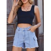 image:imageSidefeel Womens Jean Cargo Shorts High Waisted Stretchy Trendy Raw Hem Denim Shorts with PocketsSky Blue