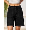 image:imageSidefeel Womens Jean Shorts High Waisted Stretchy Bermuda Pleated Denim Summer ShortsBlack