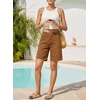 image:imageSidefeel Womens Jean Shorts High Waisted Stretchy Bermuda Pleated Denim Summer ShortsBrown
