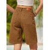 image:imageSidefeel Womens Jean Shorts High Waisted Stretchy Bermuda Pleated Denim Summer ShortsBrown