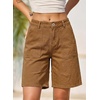 image:imageSidefeel Womens Jean Shorts High Waisted Stretchy Bermuda Pleated Denim Summer ShortsBrown